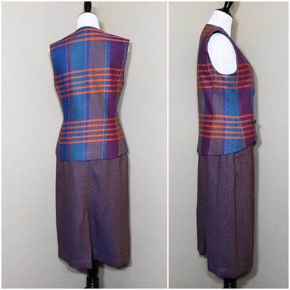 Vtg rare C'est Simone plaid vest and skirt - Picture 2 of 9